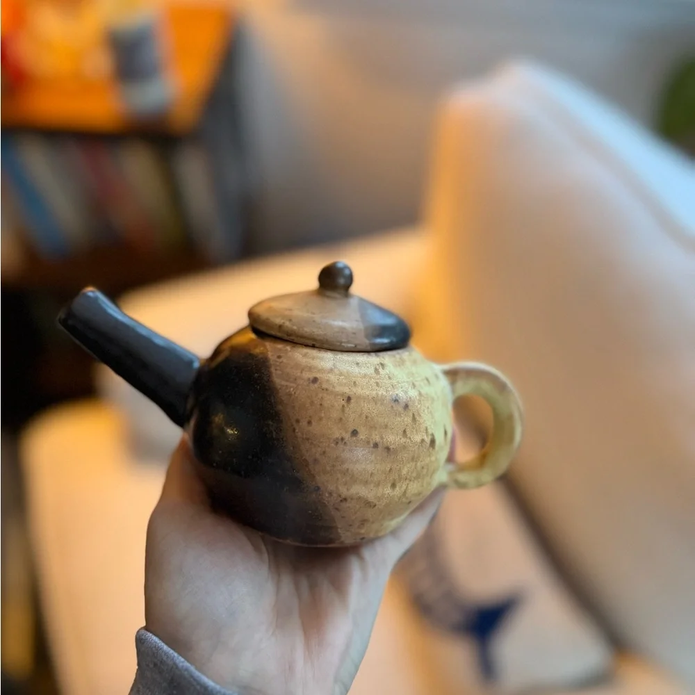 handmade vintage stoneware studio art pottery teapot possibly Japanese small